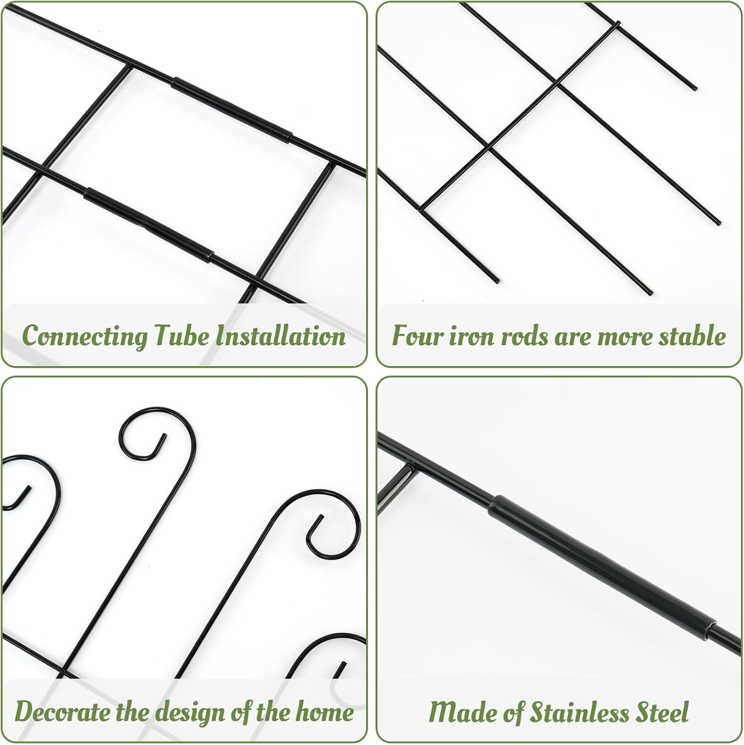 4 Pack 32'' Wave Shape Black Metal Trellis for Climbing Plants Indoor & Outdoor, Garden Trellis for Houseplants Flowers Vine Ivy-VerdiqueGarden