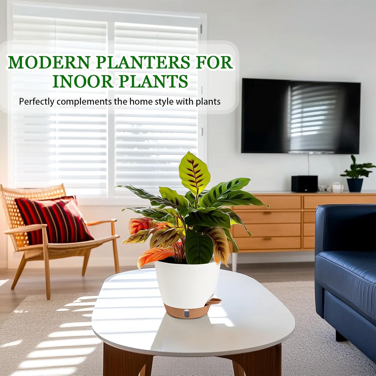 2 Pack 8 Inch Pots for Plants Indoor, Plastic Self Watering Planters with Drainage Holes, Water Level Indicator & Deep Reservoir, Decorative Flower Pots Indoor Outdoor Use (White-VerdiqueGarden