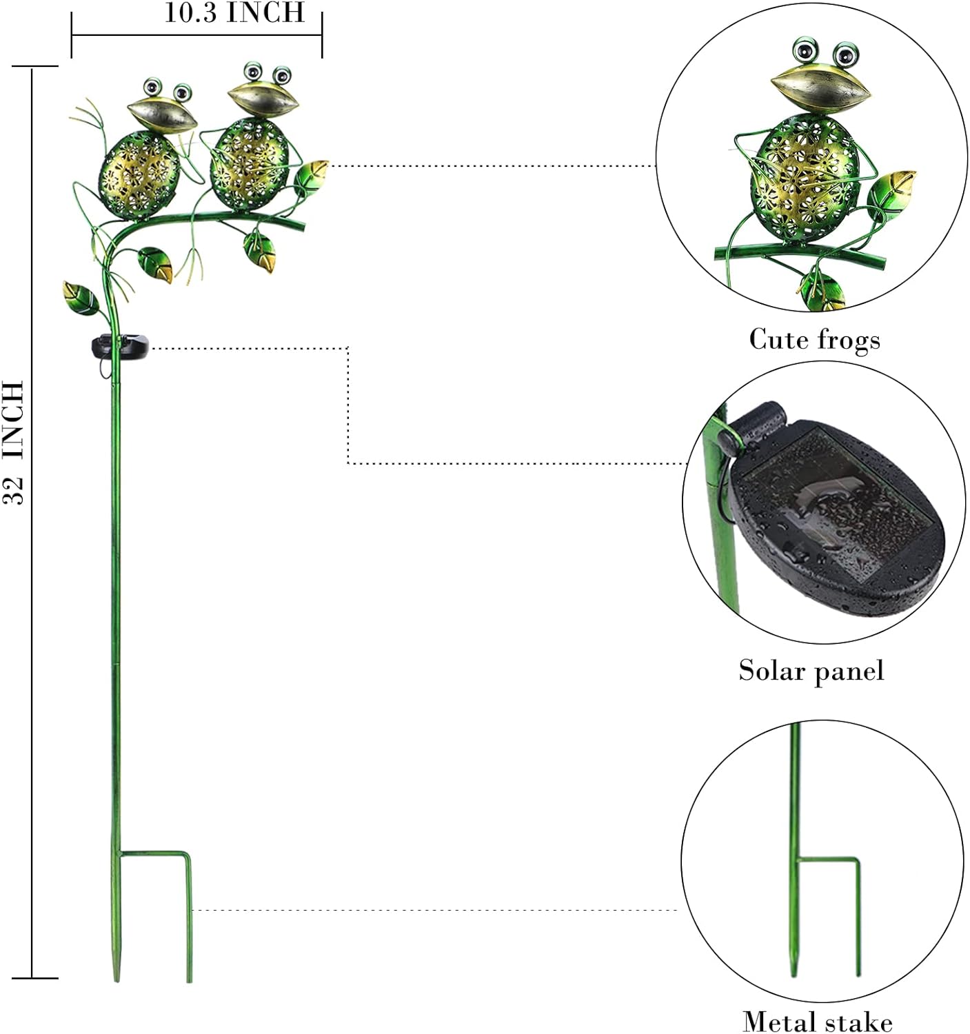 Afirst Solar Lights Outdoor Decorative Metal Sitting Frogs Hollow Out White LED Metal Waterproof Garden Stake Lights for Walkway Pathway Lawn Patio Yard Decorations-VerdiqueGarden
