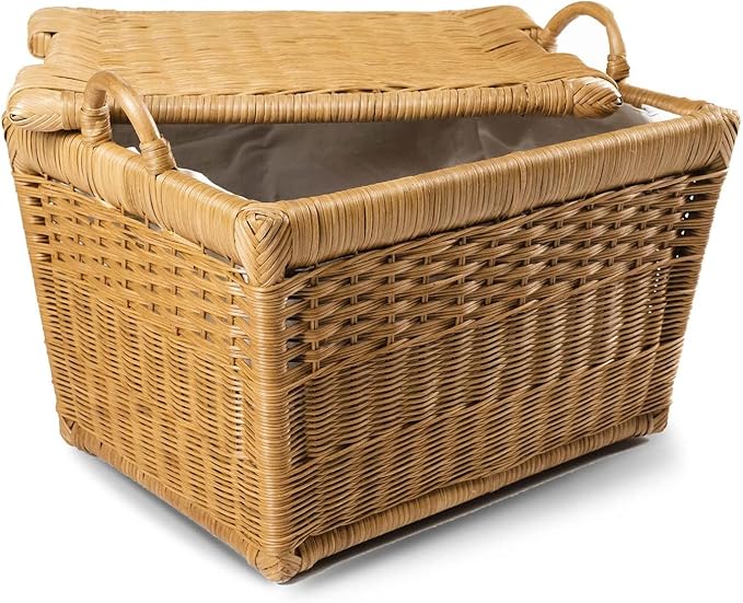 The Basket Lady Lift-Off Lid Wicker Storage Basket, Medium, 20 in L x 15 in W x 14 in H, Sandstone-VerdiqueGarden