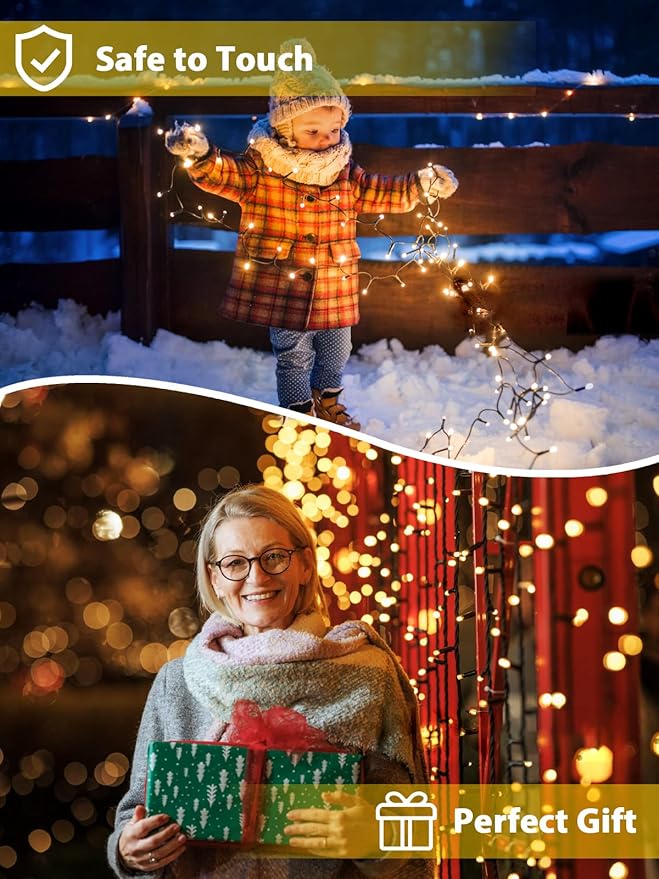 2 Pack 200 LED Solar String Lights for Outside, Solar Christmas Lights Outdoor Waterproof, Solar Outdoor String Light with 8 Lighting Modes for Xmas Tree Wedding Party Garden Decorations (Warm White)-VerdiqueGarden