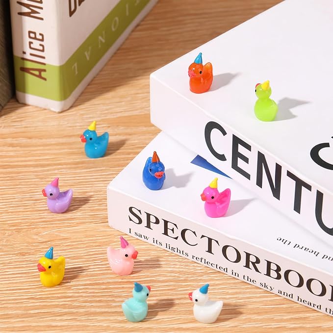 100 Pack Mini Resin Ducks, Multicolor Mini Ducks Wearing Party Hat, Tiny Duck Miniature Duck Figures Tiny Home Ornament for Micro Landscape Dollhouse Garden Aquarium Potted School Office-VerdiqueGarden