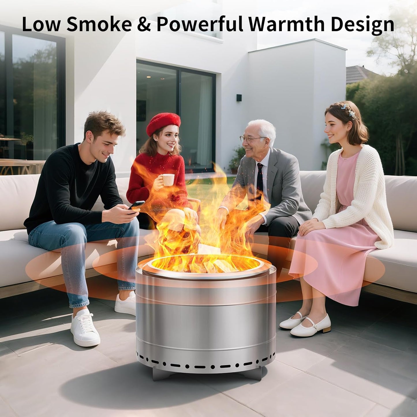 22 inch Smokeless Fire Pit with Carry Bag, Stainless Steel Outdoor Smokeless Firepit, Wood Burning Fire Pits for Camping, Bonfire,Low Smoke Firepit for Outside(Silver)-VerdiqueGarden
