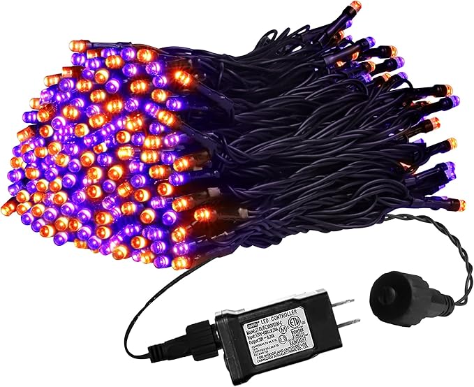 weillsnow Purple&Orange Halloween Lights, 200 LED 66Ft Plug in Waterproof Halloween String Lights, 8 Modes with Memory for Outdoor Indoor Garden Halloween Christmas Decorations (Orange&Purple, 66FT)-VerdiqueGarden