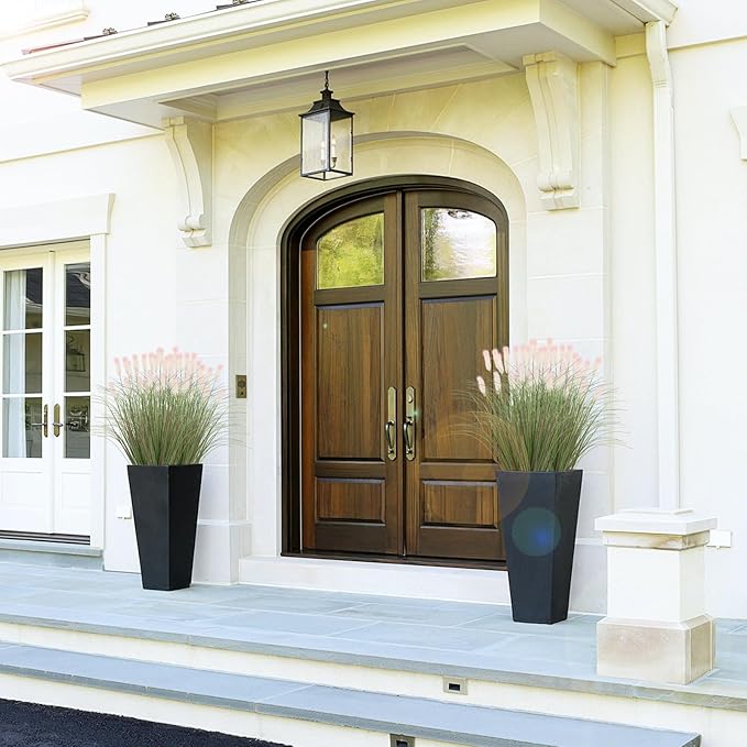 Artificial Grasses Plants Oudoor 12 Bunches Onion Grass Greenery with Plush Faux Fake Shrubs Plant Onion Wheat Grass for Outside Garden Indoor House Home Office Décor (Light Purple & Pink Plush-VerdiqueGarden