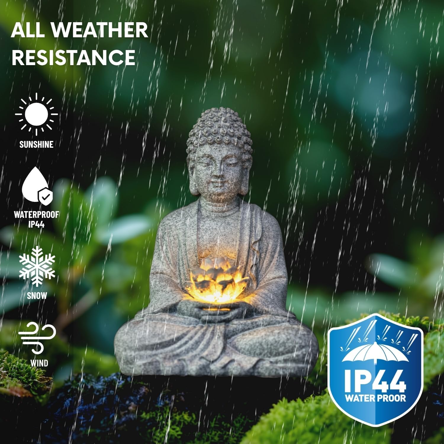 Buddha Lotus Statue with Solar Lights, Resin LED Figurine for Garden Decor – Unique Gift for Women and Friends(Grey Buddha)-VerdiqueGarden