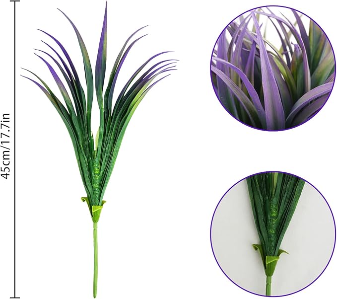 16Pcs Artificial Grass Fake Plants 17.3in Outdoor Plants UV Resistant Faux Greenery Stems Fake Grass for Home Window Garden Office Patio Pathway Front Porch Halloween Décor Green & Purple-VerdiqueGarden