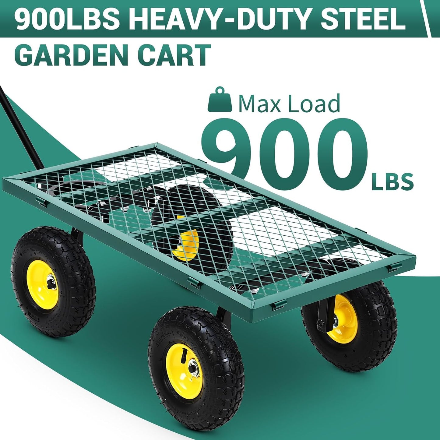 Steel Garden Cart on Wheels, 880LBS Pullable Metal Garden Wagon, 180° Rotating Handle and Removable Sides for Outdoor, Farm, Yard, Beach-VerdiqueGarden