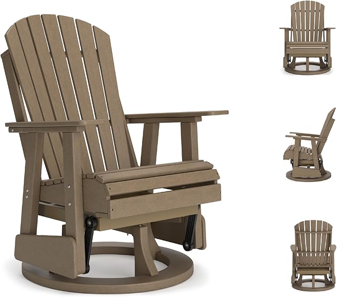 Signature Design by Ashley Hyland Wave Casual Weather Resistant HDPE Outdoor Swivel Glider Chair, Light Brown-VerdiqueGarden