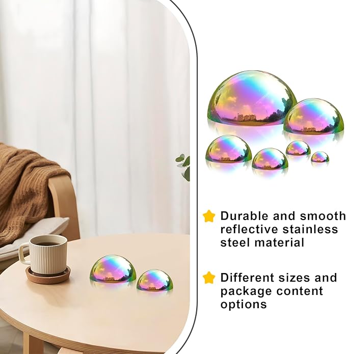 Nerien Gazing Ball, Stainless Steel Garden Mirror Globe, Polished Ornament Sphere, Hollow Floating Reflective Hemisphere, for Home Outdoor Pond Housewarming Swimming Pool Decoration, Gold, 6Pcs Mix-VerdiqueGarden