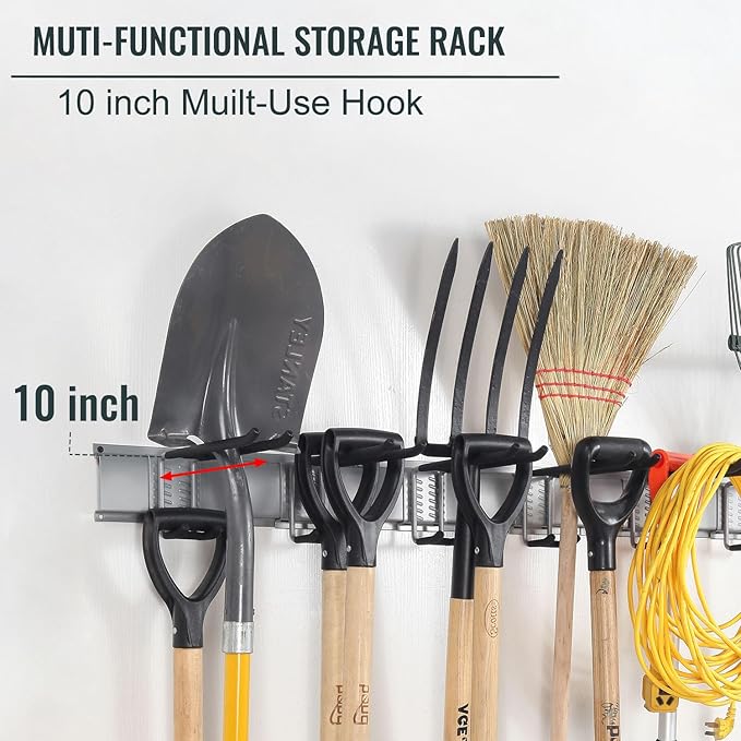 Wall Mount Tool Storage Rack, Heavy Duty Garage Organizer, Garden Hooks and Hangers, Hold Up to 350lbs Grey AK806-VerdiqueGarden