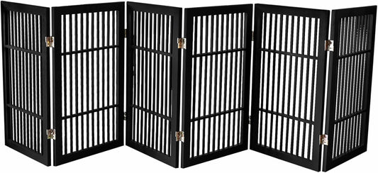 Pet Dog Gate Strong and Durable Freestanding Folding Acacia Hardwood Portable Wooden Fence Indoors or Outdoors by Urnporium (Black Pet Gate, 6 Panel 30" Tall)-VerdiqueGarden