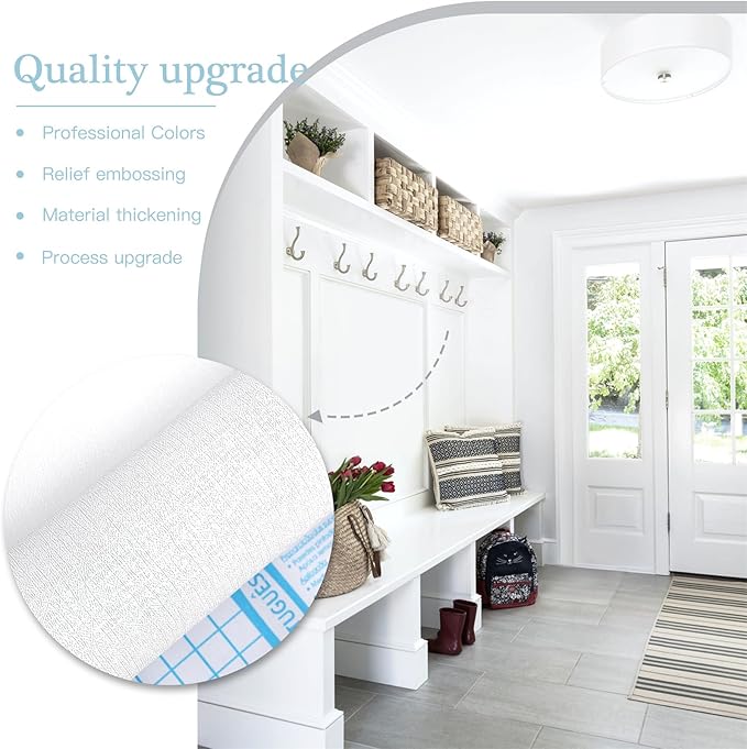 Dimoon 118''x17.7'' White Thicken Peel and Stick Wallpaper Contact Paper Modern Self Adhesive Wall Paper Removable Renter Friendly Textured Solid Color Vinyl Roll (118''x17.7'',White Thicken)-VerdiqueGarden