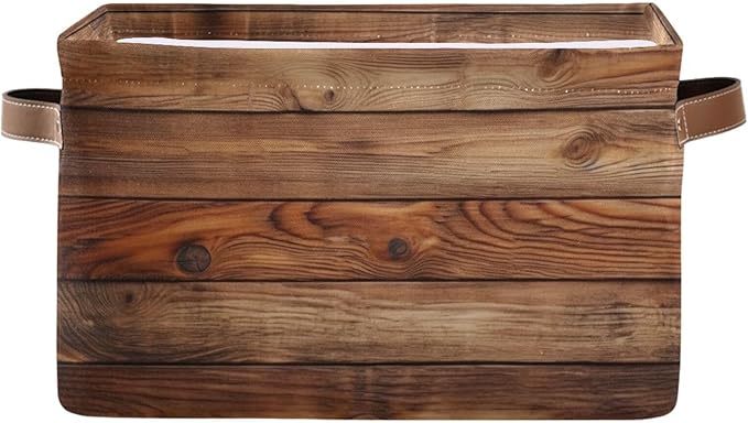 Wood Print Rectangular Retro Vintage Storage Basket Organizer Bin Shelf Baskets For Clothes Gifts For Home Office Dorm-VerdiqueGarden