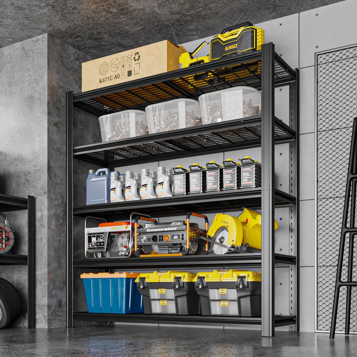 5 Tier Metal Shelving Unit, 78" H x 48" W x 24" D Adjustable Garage Shelves, Heavy Duty Storage Shelves for Warehouse, Basement, Kitchen, Pantry, Living Room, 2500LBS, Black-VerdiqueGarden