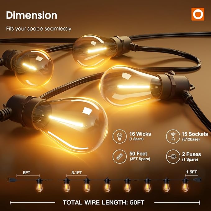 addlon 50FT LED Outdoor String Lights with Edison Shatterproof Bulbs, Weatherproof Strand, Commercial Grade Patio Lights, Decorative for Garden or Patio, Black-VerdiqueGarden