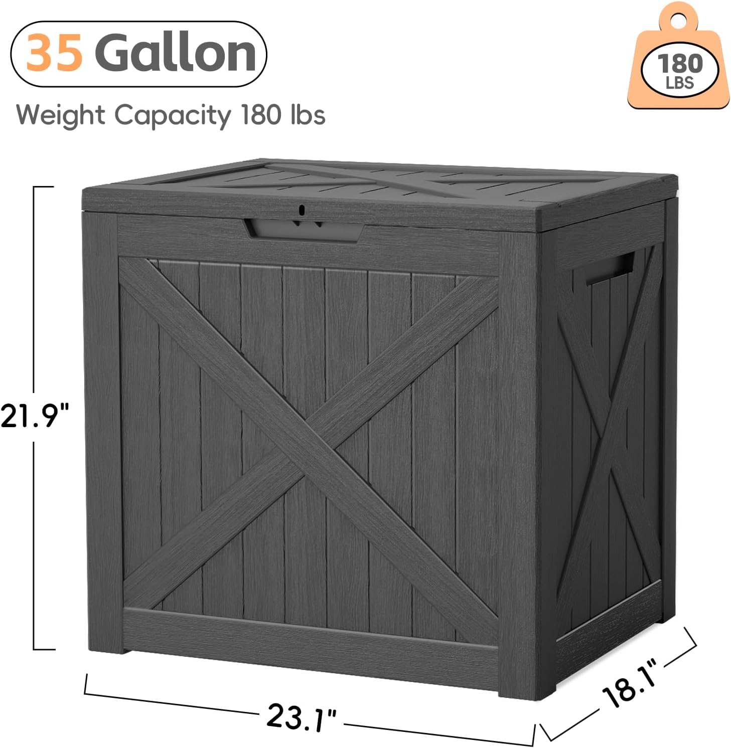 Outdoor Storage Box, 35 Gallon Waterproof Resin Deck Box, Storage Bin for Package Delivery, Patio Furniture Cushion, Garden Tools, Pool Accessories, Weatherproof and UV Resistant, Black-VerdiqueGarden