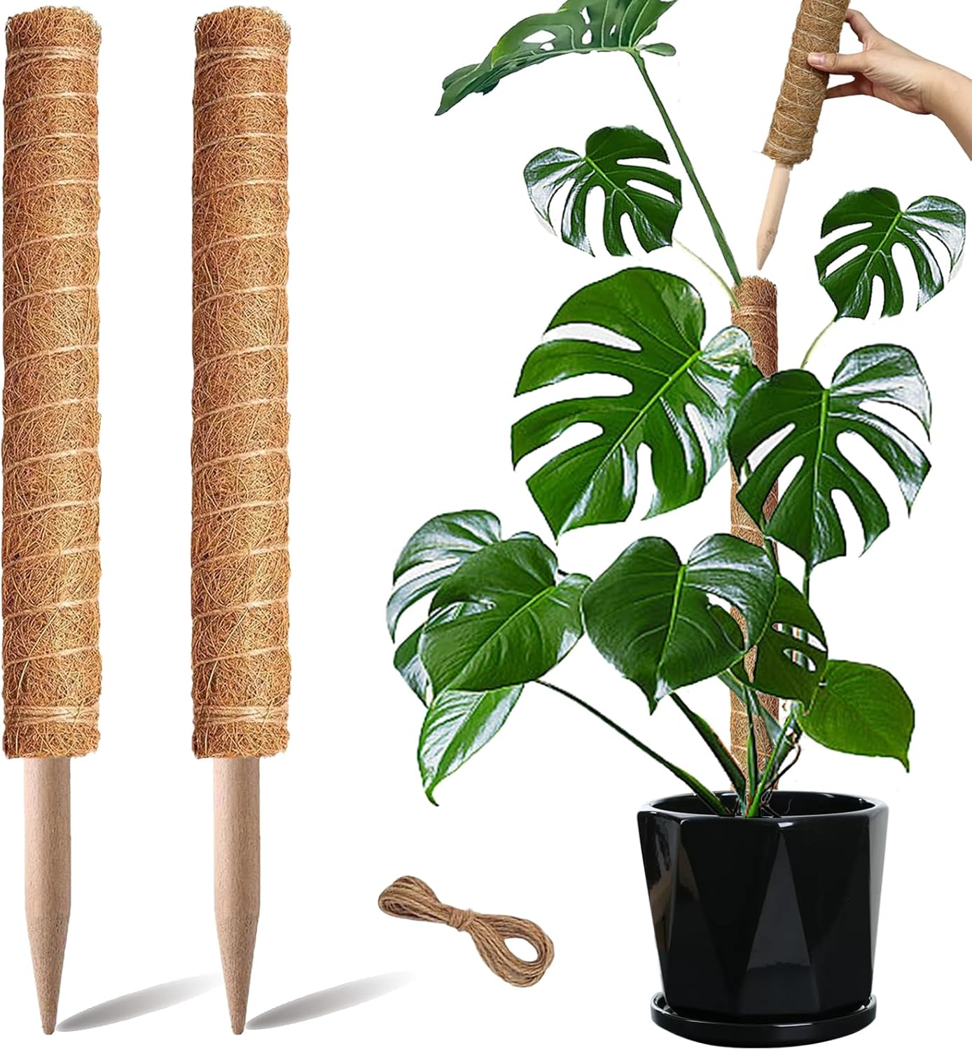 Moss Pole, 2 Pack 17 Inch Monstera Plant Support for Climbing Plants Accessories Indoor, Stackable Moss Poles Plant Support Stakes, Coir Plant Pole Sticks for Potted Plants, Pothos, Philodendron-VerdiqueGarden