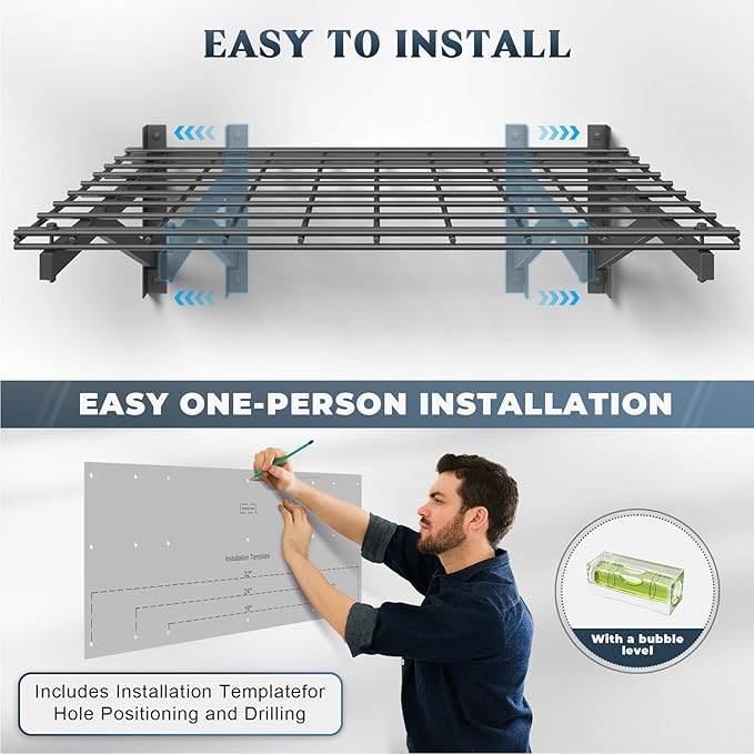 4 Pack Heavy Duty Garage Wall Shelving Set (2x3ft), Wall Mounted Garage Shelves 1000lbs Capacity, 24"x72" Shelf Storage Rack Floating Shelves, Black-VerdiqueGarden