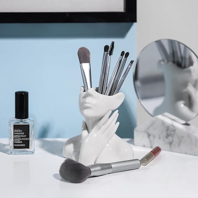 XSMXLNKWL Ceramic Face Vase White Flower Vase for Decor, Female Face Vase Art, Modern Decorative Vase Centerpiece for Table, Shelf, Living Room, Office, Bedroom, Small-VerdiqueGarden