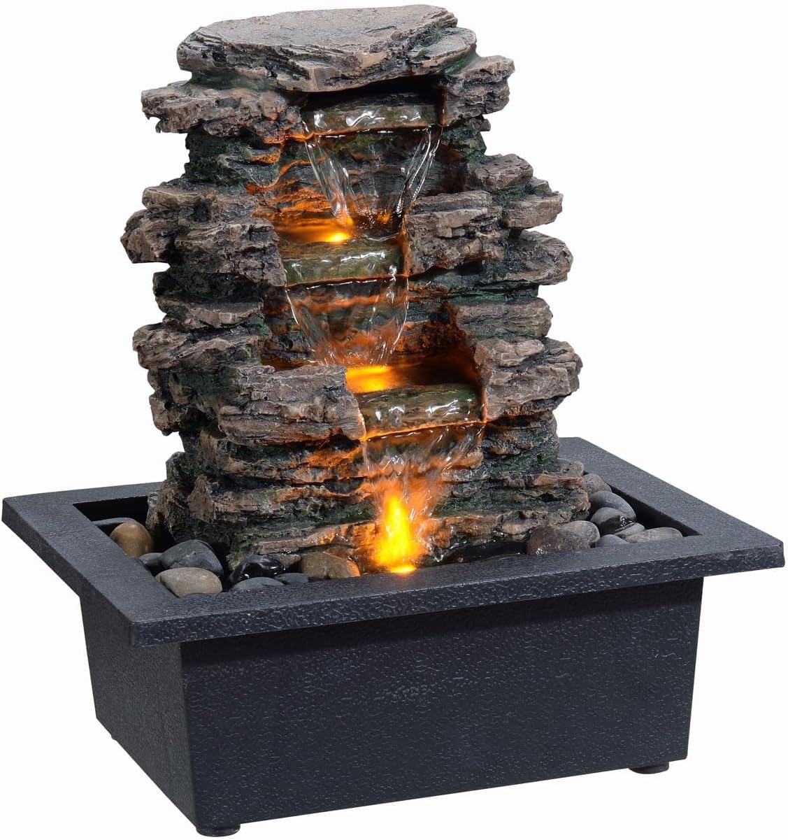 Tabletop Water Fountain, Home Décor Soothing Sound Machine with Automatic Pump, Deep Basin and Natural River Rocks. Indoor Zen Relaxation for Office, Living Room, or Bedroom Décor.-VerdiqueGarden