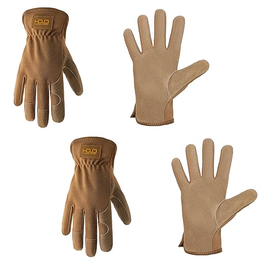 HLDD HANDLANDY 2 Pairs Leather Gardening Gloves for Men, Utility Work Gloves for Gardening, Yardwork, Construction, Mechanics, Great Garden Gifts for Men Women-VerdiqueGarden