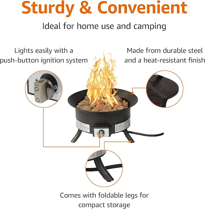 Amazon Basics Portable Propane Fire Pit, 19 inch Round Gas for Patio, 55,000 BTU Carry Strap-VerdiqueGarden