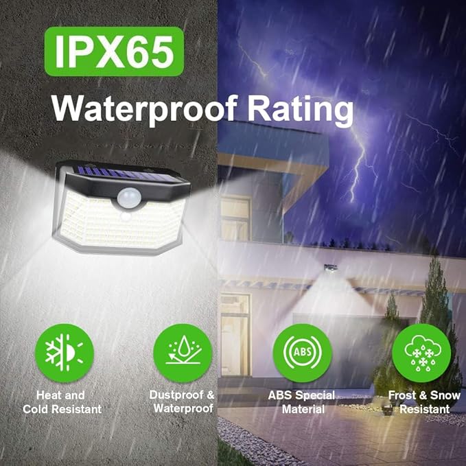 HMCITY 120 LED Outdoor Solar Lights with Motion Sensor and 3 Lighting Modes, IP65 Waterproof Wide Solar Wall Lights Ideal for Garden Patio Yard (Front Button 6Packs, Daylight White)-VerdiqueGarden