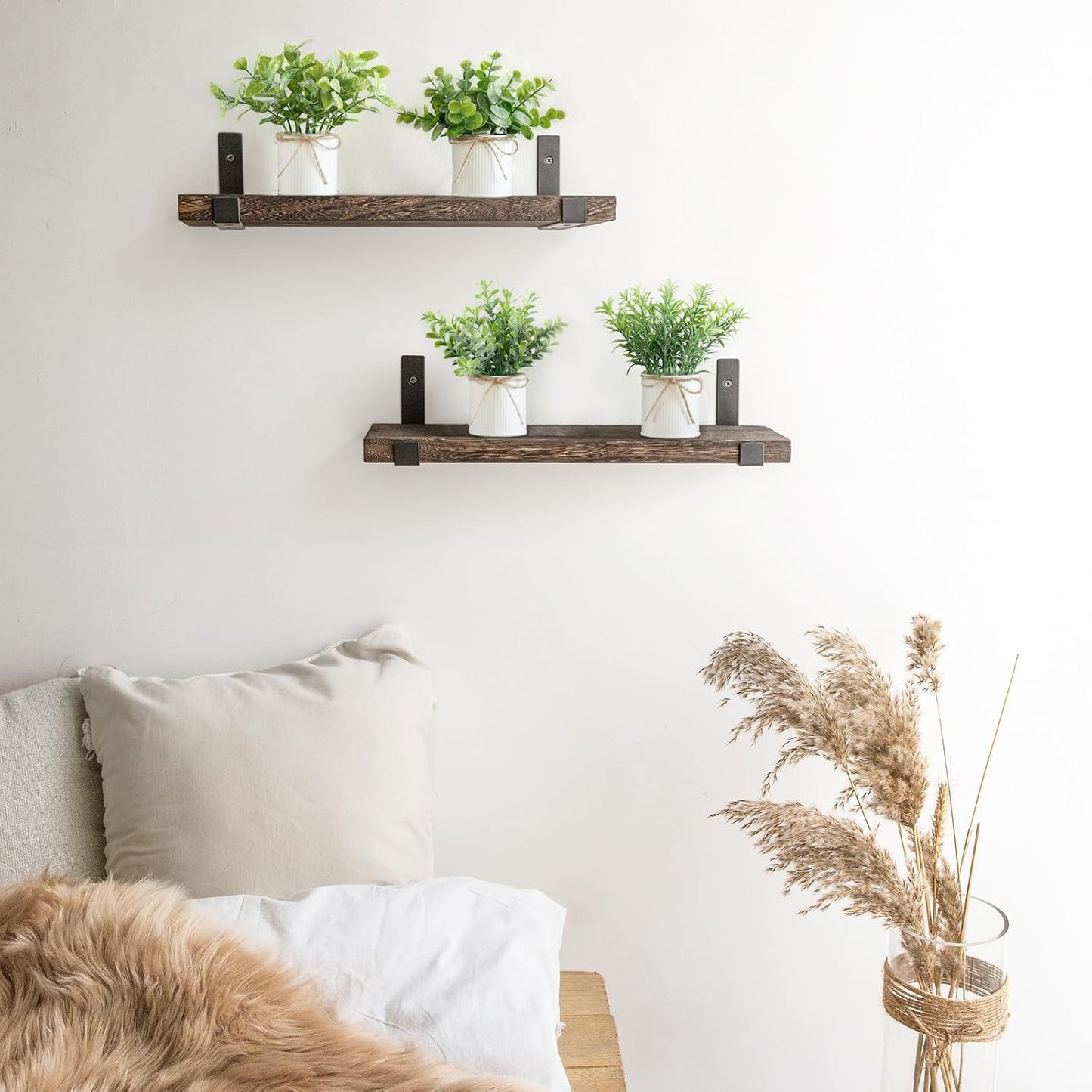 Mkono 4 Packs Small Fake Plants in Farmhouse Galvanized Pots Table Centerpiece Mini Potted Artificial Plants Faux Eucalyptus for Shelf Office Rustic Home Decor (White)-VerdiqueGarden