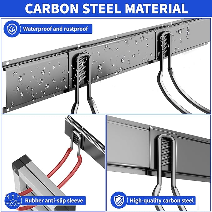 Garage Organization Tool Organizer Wall Mount, 64inch Heavy Duty Garden Tool Organizer Storage System, Easy Install with 10 Adjustable Hooks, for Garage, Basement, Shed, Workshop(Black)-VerdiqueGarden