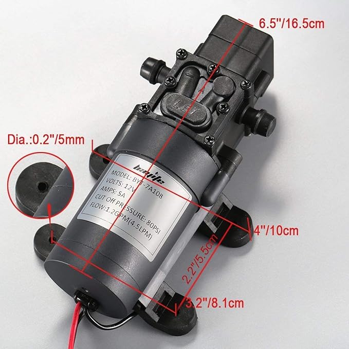 bayite 12V DC Water Transfer Pump with 2 Hose Clamps 12 Volt Diaphragm Pump Self Priming Sprayer Pump with Pressure Switch 4.5 L/Min 1.2 GPM 80 PSI for Weed ATV Marine Boat-VerdiqueGarden
