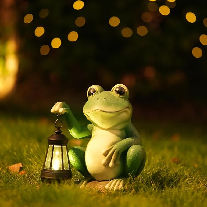 Large Frog Garden Decor for Outside Solar Powered Sculptures for Garden Patio Cute Animal Garden Statues Home Easter Ornaments, Gifts for Mom Grandma-VerdiqueGarden