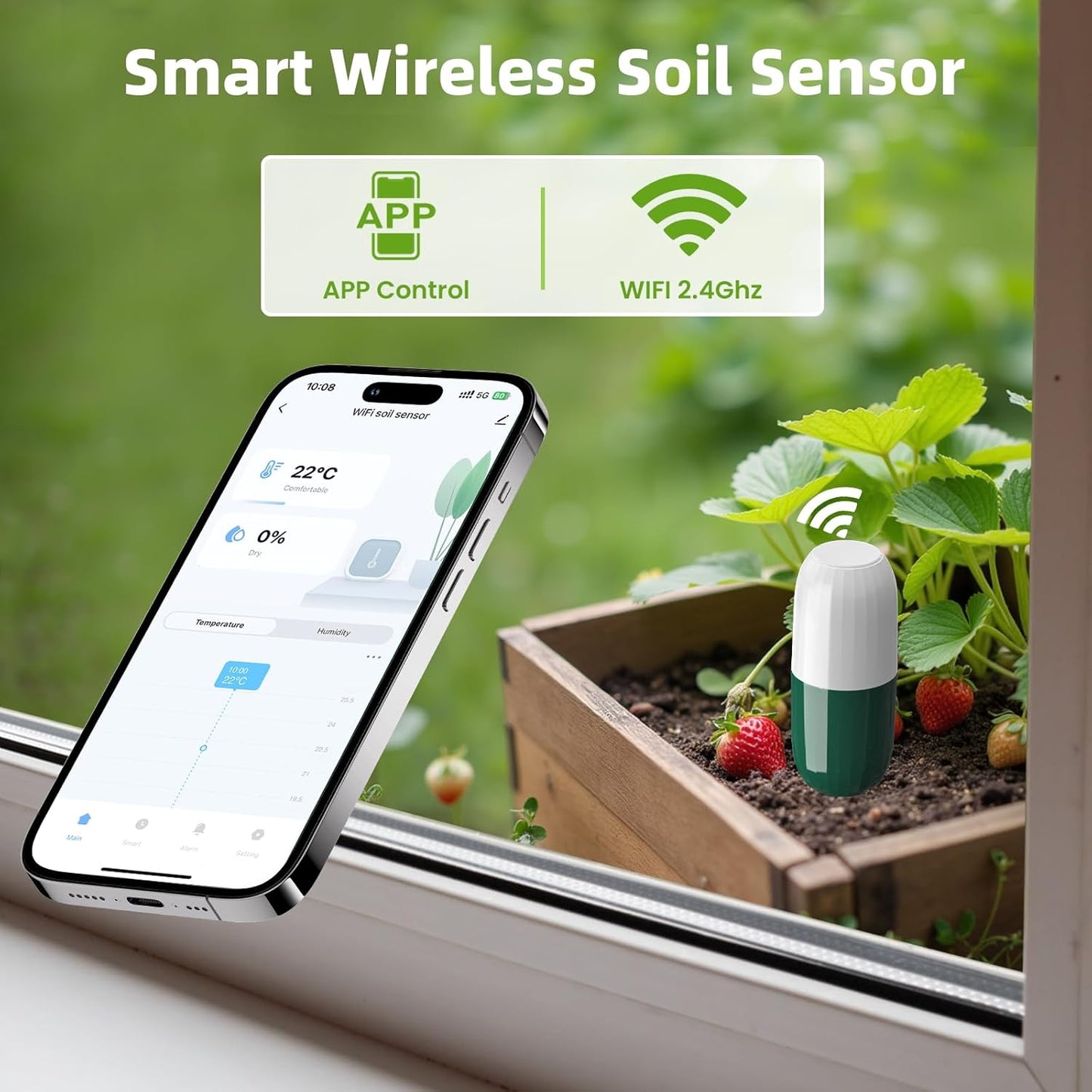 Moisture Meter Plants, Soil Meter, Wireless WiFi Soil Moisture Sensor, 2-in-1 Soil Moisture Meter, WiFi, Garden, Lawn, Potted Plants Care-VerdiqueGarden