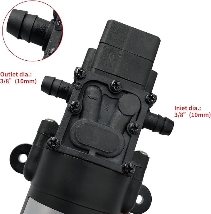 DC 12V Diaphragm Pump, Self-Priming Sprayer Pump, 1.2 GPM 87 PSI Pressure Switch Adjustable water pump, With 2 hose clamps, for RV Camping Shower Garden Irrigation-VerdiqueGarden