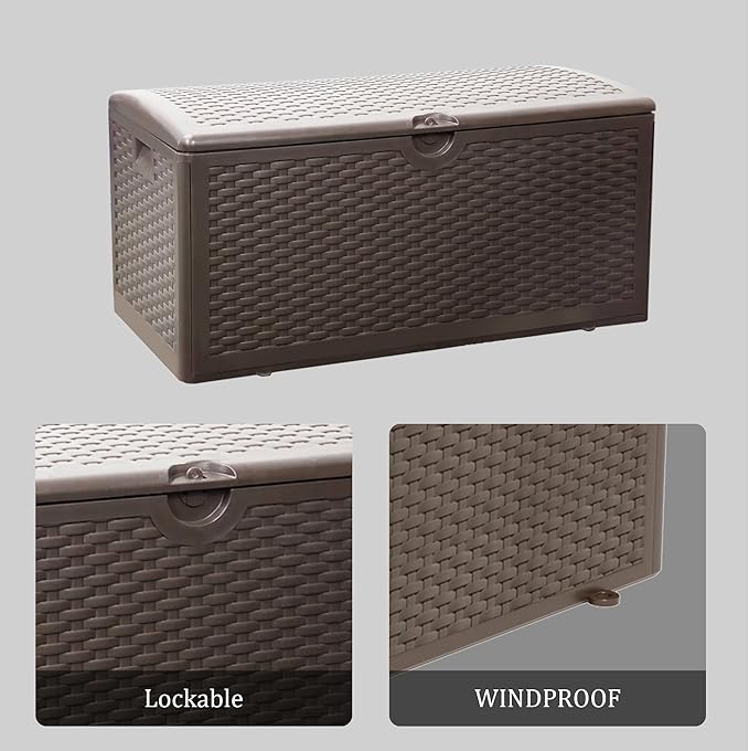 80 Plus Gallon Outdoor Storage Box, Waterproof Resin Deck Box Outdoor Storage Bin for Patio, Poolside, and Garden, Lockable & UV-Resistant, Ideal for Small Spaces, Brown-VerdiqueGarden