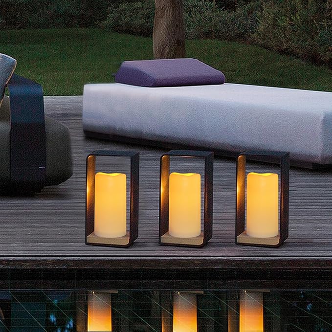 Waterproof Flameless Remote Control Candles 2PACK(D3''*H5.5'')Battery Operated Flickering LED Pillar Candle,plastic with 10-Key 24Hours Timer for Outdoor/Indoor Party Garden Lanterns Porch Ivory-VerdiqueGarden