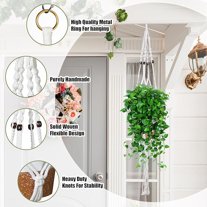 Hoteam 12 Pcs Macrame Plant Hangers Macrame Hanging Planters for Indoor Plants Handmade Boho Hanging Baskets Flower Pots Holder for Outdoor Home Wall Decor-VerdiqueGarden