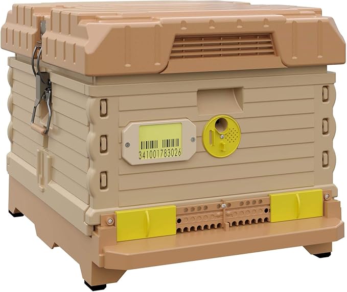 Ergo Insulated 10 Frame Bee Hive Set [NO Frames Included] (Single Hive, Tan Body Yellow Entrance)-VerdiqueGarden