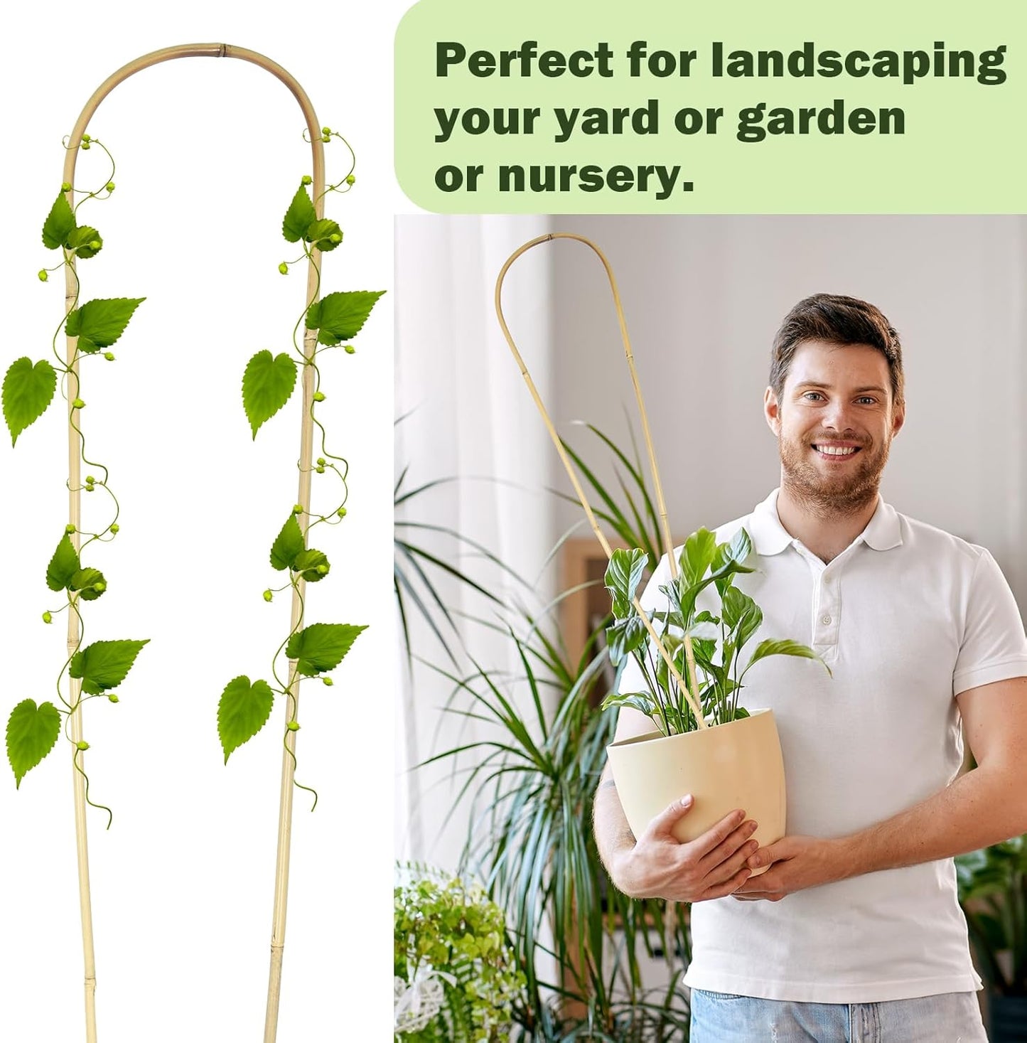 Natural U-Hoops Bamboo Plants Trellis 4Ft, Garden Trellis U-Shape for Climbing Plants, Garden Arch Support for Potted Plants, Vines, Ivy Climbing Plants, Flowers-3 Pack-VerdiqueGarden