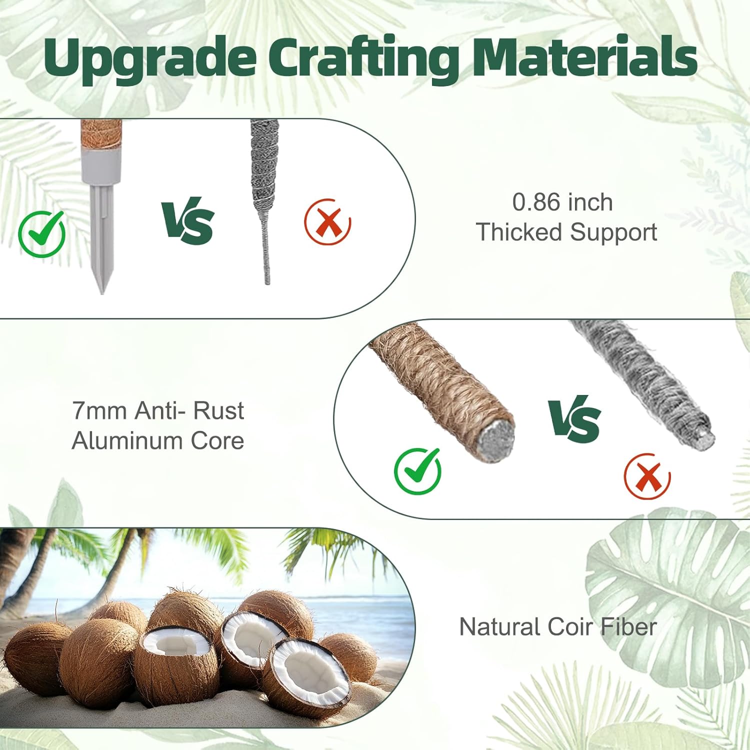 Moss Pole 30 Inch, 2 Pack Monstera Plant Support, Bendable Plant Stakes for Indoor Plants, Plant Sticks Support Tall，Coco Coir Plant Poles for Climbing Plants, Pothos, Philodendron-VerdiqueGarden