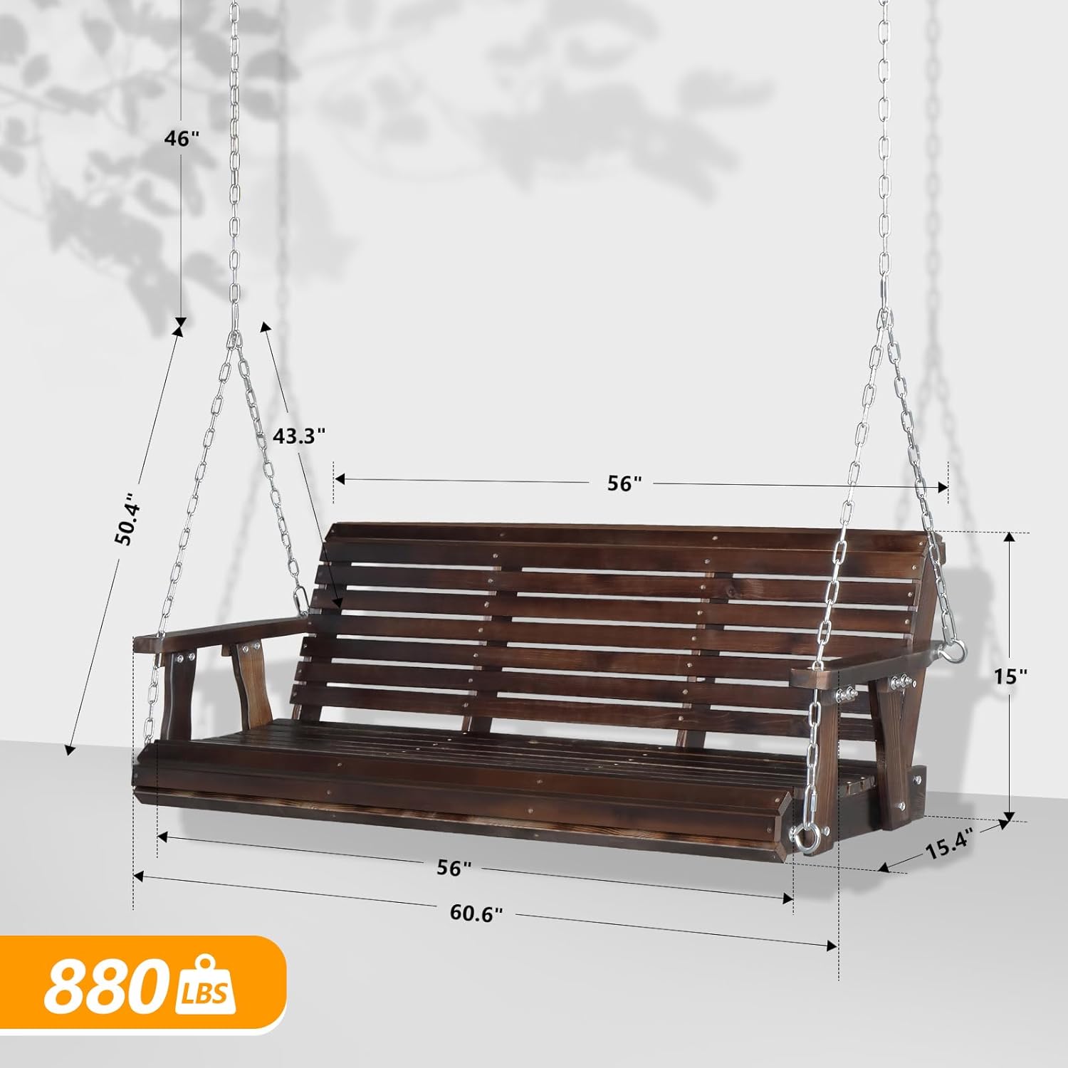 VINGLI Heavy Duty 880 LBS Patio Porch Swing Outdoor PU Painting, Hanging Chair with Adjustable Secure Chains, Finished Outdoor Bench Tree Swing for Yard | Garden | Lawn | Balcony (5 FT, Rustic)-VerdiqueGarden