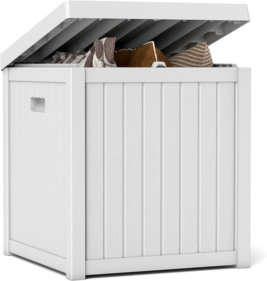 51 Gallon Resin Deck Box, Outdoor Storage Box Waterproof for Patio, Garden, Pool, and Deck, Storage Solution for Cushions, Tools, Delivery Packages, White-VerdiqueGarden