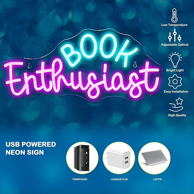 Book Enthusiast Neon Sign Wall Decor,Neon Light Bedroom Wall Decor Suitable Indoor Light for Classroom Book Party Library Reading Room Decoration Bookish Gifts-VerdiqueGarden