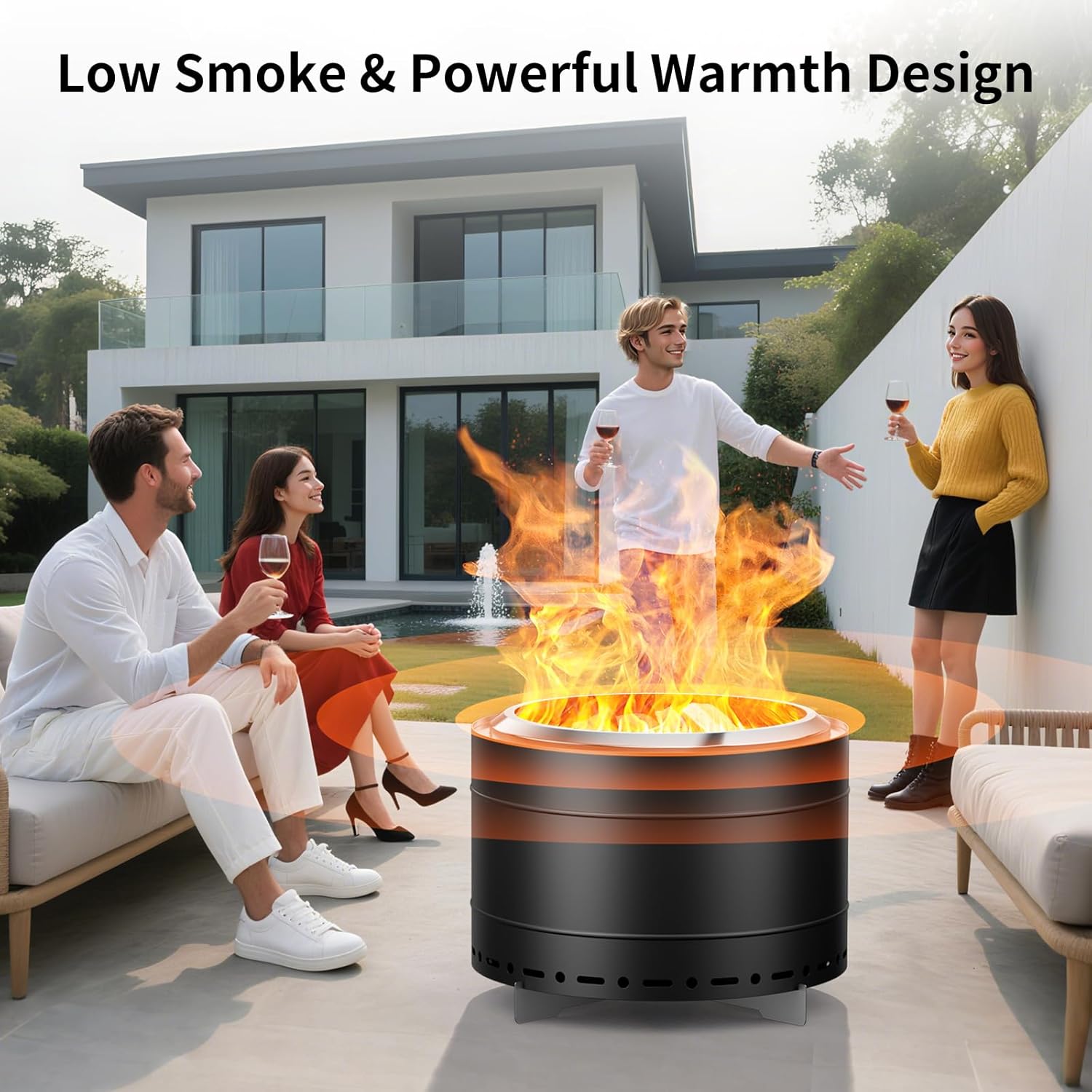 22 inch Smokeless Fire Pit with Carry Bag, Stainless Steel Outdoor Smokeless Firepit, Wood Burning Fire Pits for Camping, Bonfire,Low Smoke Firepit for Outside(Black)-VerdiqueGarden