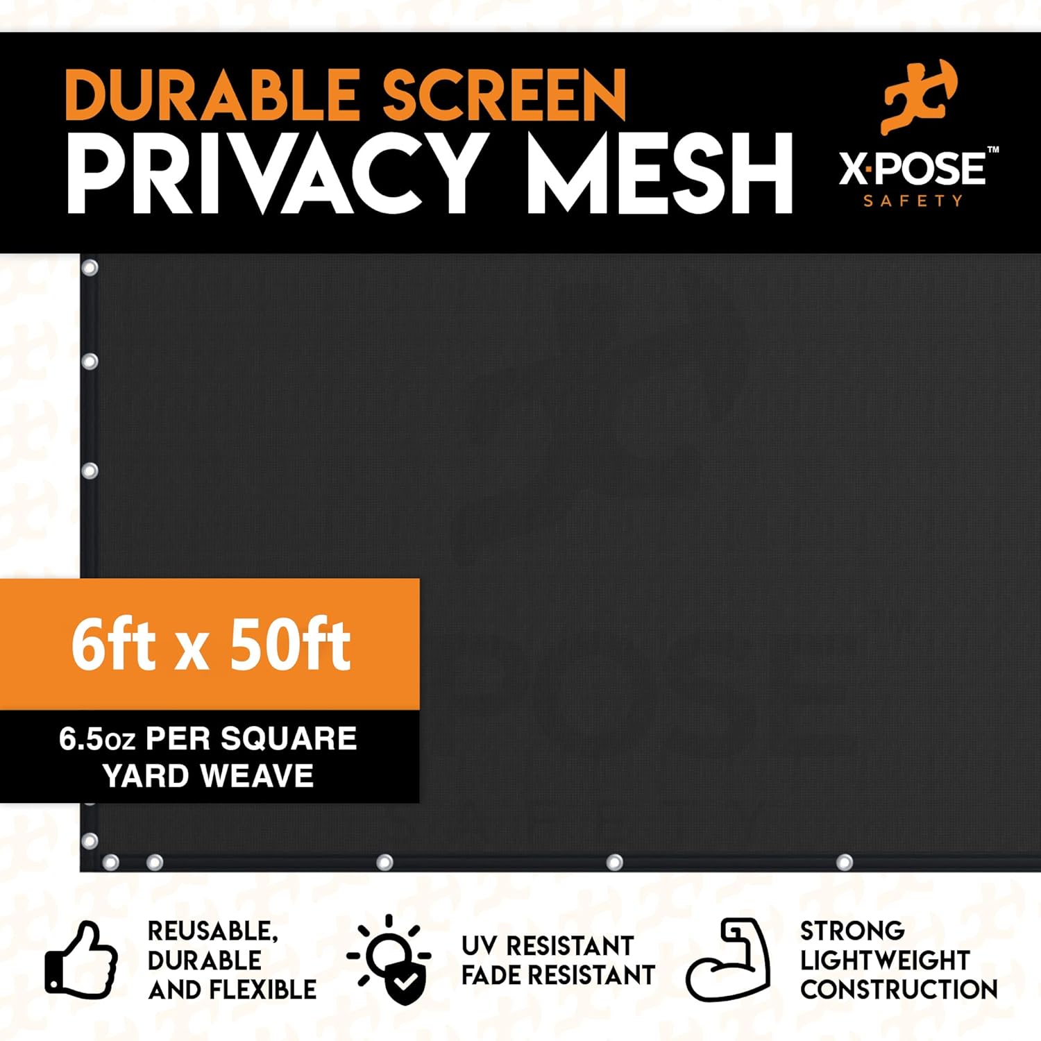 Xpose Safety Privacy Fence Screen 6’ x 50’ – Heavy Duty Black Mesh with 90% Visibility Block, UV Protection – Includes Cable Ties – for Garden, Yard, Nursery, Kennel, Dog Run, Greenhouse-VerdiqueGarden