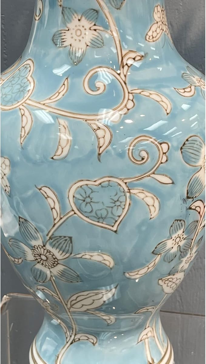 Galt International Light Blue and White Flower & Heart Chinoiserie Ceramic Vase 14"- Hand Painted Antique Style Porcelain Flower Bottle Fishtail Porcelain Chinese Vase for Home Decor Centerpiece-VerdiqueGarden