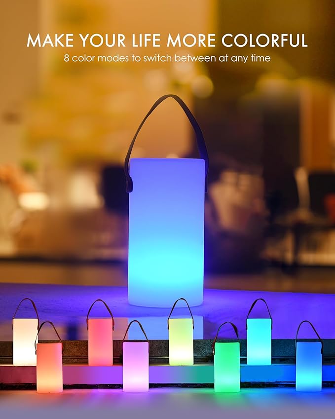 Solar Table Lamp, Portable Lamp for Outdoor/Indoor, Smart Outdoor Lantern with APP Control, RGB 8 Color Dimmable, Waterproof Cordless Lamp for Outside Patio Deck Camping-VerdiqueGarden