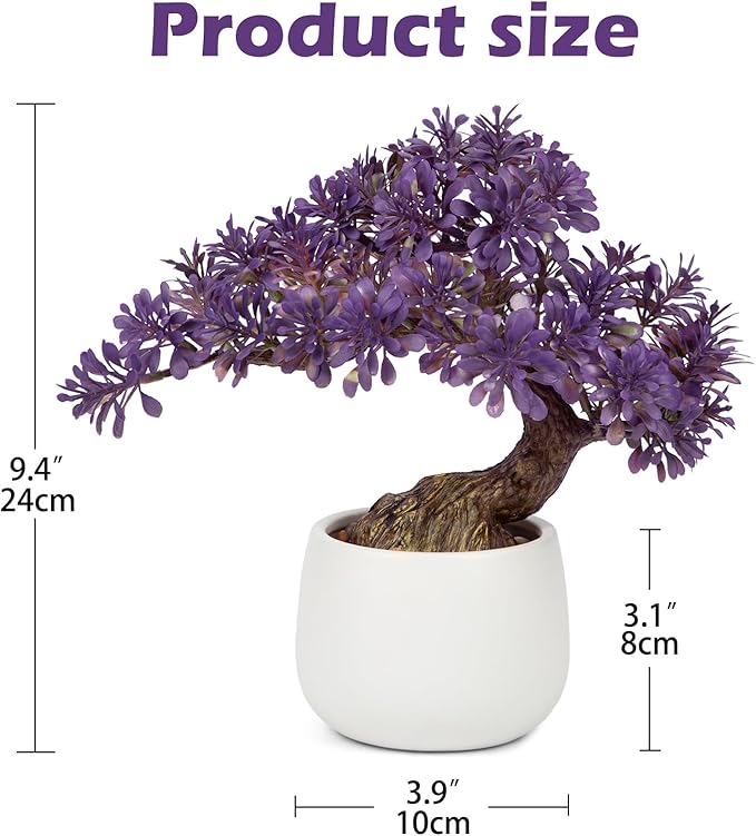 Purple Artificial Bonsai Tree Juniper Faux Plants Indoor Fake Plants Decor with Ceramic Pots for Home Table Office Desk Bathroom Shelf Bedroom Living Room Farmhouse Decorations-VerdiqueGarden