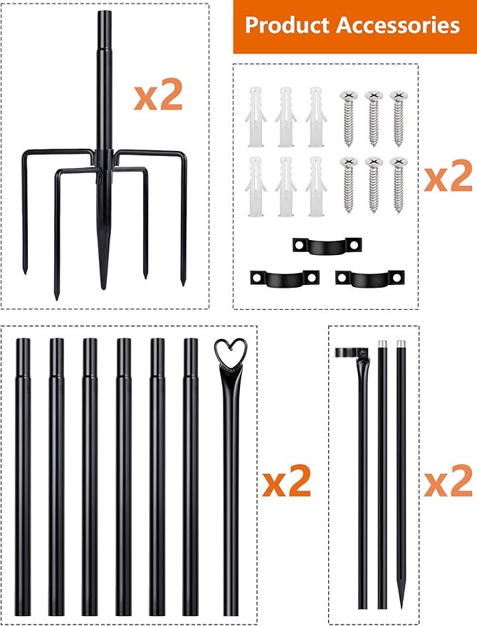 LOPANNY String Light Poles - 2 Pack 9.8 FT for Outside Hanging - Backyard, Garden, Patio, Deck Lighting Stand for Outdoor Parties, Wedding-VerdiqueGarden