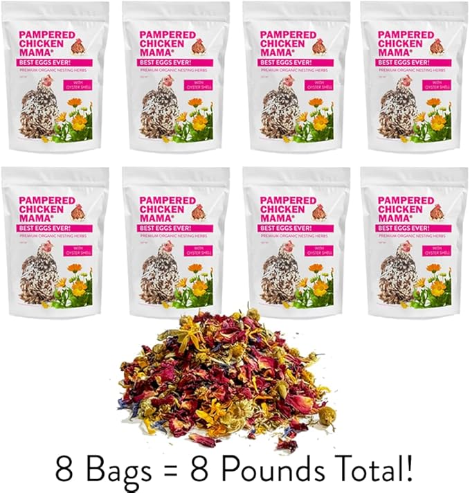 Pampered Chicken Mama Best Eggs Ever! Nesting Herbs for Chickens (8 Pounds Total) for Chicken Nesting Boxes Calcium Supplement for Chickens | Chicken Feed Supplies, Hen Treats for Coops (8 Bags)-VerdiqueGarden